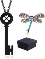 🐉 coraline dragonfly necklace set with hair clip | horror movie cartoon cosplay accessories | skull collar key necklace for women and girls | jewelry gift with enhanced seo logo