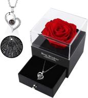 🌹 seo-optimized christmas women gifts: enchanted real red rose in box, eternal rose gift box with 100 languages necklace gift set – ideal for birthday, wedding anniversary, mother's day, and valentine's day logo