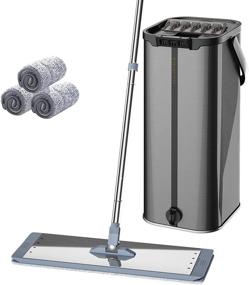 img 4 attached to 🧹 Adjustable Stainless Steel Handle Flat Floor Mop and Bucket Set with 4 Reusable Microfiber Pads – Professional Commercial Floor Cleaner for Efficient Floor Cleaning