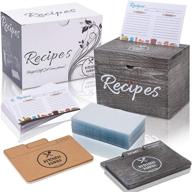 📦 kitchenmania wood recipe box with vintage style dividers - complete set with 100 double-sided recipe cards, card protectors, perfect gift for grandma, mom, women - rustic black logo