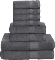 glamburg ultra soft 8-piece towel set - 100% pure ringspun cotton, oversized bath & hand towels, wash cloths - ideal for everyday use, hotel & spa - charcoal grey logo