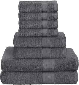 img 4 attached to Glamburg Ultra Soft 8-Piece Towel Set - 100% Pure Ringspun Cotton, Oversized Bath & Hand Towels, Wash Cloths - Ideal for Everyday use, Hotel & Spa - Charcoal Grey