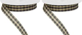 img 1 attached to 🎀 2 Rolls of Navy and Tan Primitive Gingham Check Ribbon, 5/8 X 10 yd Each