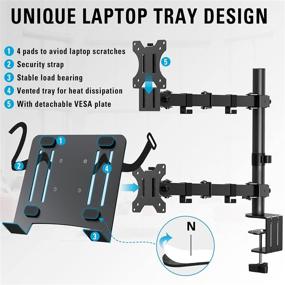img 3 attached to 💻 Adjustable Monitor Arm Stand with Laptop Tray - MOUNTUP MU4002, Fits Max 27 Inch Computer Screen and 17 Inch Notebook, Holds 17.6lbs, Clamp/Grommet Mount Base