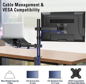 img 2 attached to 💻 Adjustable Monitor Arm Stand with Laptop Tray - MOUNTUP MU4002, Fits Max 27 Inch Computer Screen and 17 Inch Notebook, Holds 17.6lbs, Clamp/Grommet Mount Base