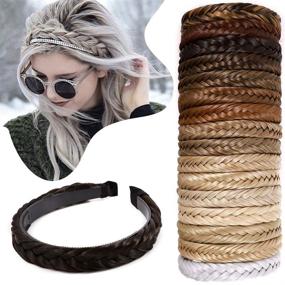 img 4 attached to Synthetic Dark Brown Hair Hoop with Tooth Fishtail Braids - Plaited Headband with Teeth Braid - Chunky Braid Headband Hairpiece for Women (48g, #4A)