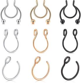 img 4 attached to 💍 MODRSA Faux Septum Rings - Clip On Non-Pierced Nose Rings for Men and Women, Double Hoop Bull Nose Ring Hoop, Fake Septum Nose Rings Jewelry
