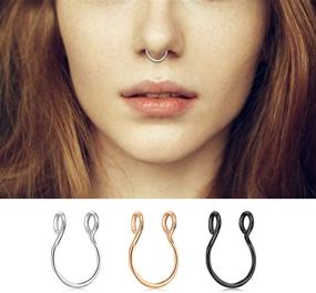 img 2 attached to 💍 MODRSA Faux Septum Rings - Clip On Non-Pierced Nose Rings for Men and Women, Double Hoop Bull Nose Ring Hoop, Fake Septum Nose Rings Jewelry