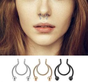 img 3 attached to 💍 MODRSA Faux Septum Rings - Clip On Non-Pierced Nose Rings for Men and Women, Double Hoop Bull Nose Ring Hoop, Fake Septum Nose Rings Jewelry