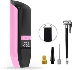 img 4 attached to Portable 12V DC Mini Inflator Air Compressor for Car, Motorcycle, Bike, Ball, and Balloon - Handheld Cordless Tire Pump with LCD Digital Pressure Gauge, 150PSI, 6000mAh - Pink