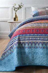 img 2 attached to 🛏️ Top-rated Bohemian 3-Piece Exotic Style Patchwork Bedspread Quilt Set Queen - Unmatched Quality and Design