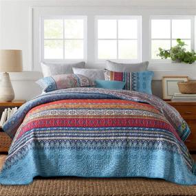 img 4 attached to 🛏️ Top-rated Bohemian 3-Piece Exotic Style Patchwork Bedspread Quilt Set Queen - Unmatched Quality and Design