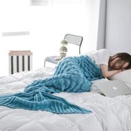 🧜 fanyity mermaid tail blanket, handmade crochet fishtail sofa quilt for adults & girls - knitted mermaid sleeping bag in blue, 200cm x 90cm logo