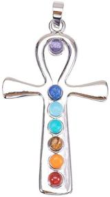 img 4 attached to PH PandaHall 1pc Cross Charms 7 Chakras Natural Quartz ✝️ Gemstones Beads Pendant Charms Point Chakra Reiki - Ankh Cross Design