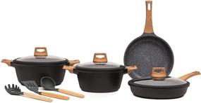 img 4 attached to Premium Non-Stick Cookware Set: 10-Piece Marble Finish in Stylish Black by Kochstelle