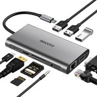 🔌 euasoo 10 in 1 usb c hub adapter with 1000m rj45 ethernet, 4k hdmi, vga, usb 3.0 ports, pd 2.0 charging port, card reader, audio mic for macbook pro, chromebook logo