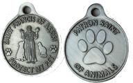 🐾 pet protection charm - recoverychip saint francis of assisi, patron saint of pets - pewter color dog cat tag logo