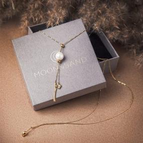 img 3 attached to 🌙 Elegant Moon & Sand White Pearl Tie-Necklace: Gold-Plated Stainless Steel Chain, 27.5" Length