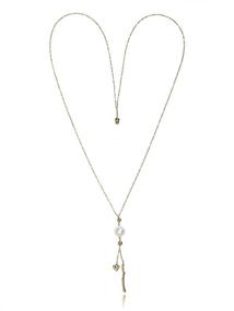 img 1 attached to 🌙 Elegant Moon & Sand White Pearl Tie-Necklace: Gold-Plated Stainless Steel Chain, 27.5" Length