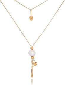 img 4 attached to 🌙 Elegant Moon & Sand White Pearl Tie-Necklace: Gold-Plated Stainless Steel Chain, 27.5" Length