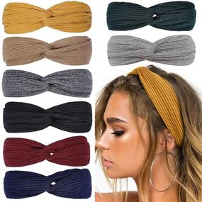 img 4 attached to 🌸 Stylish Huachi Headbands: Twist Knotted Boho Hair Bands for Women, Girls - 8Pcs Set of Stretchy Turban Plain Headwraps - Perfect for Yoga, Workouts & Vintage Hair Accessories