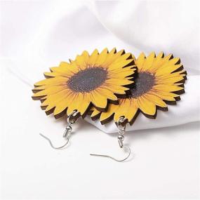 img 1 attached to Серьги солнечного цветка из дерева "Handmade 3D Wooden Sunflower Drop Earrings: Bohemian Dangle Jewelry for Women & Girls