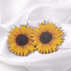 img 2 attached to Серьги солнечного цветка из дерева "Handmade 3D Wooden Sunflower Drop Earrings: Bohemian Dangle Jewelry for Women & Girls