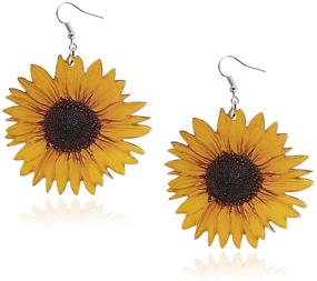 img 4 attached to Серьги солнечного цветка из дерева "Handmade 3D Wooden Sunflower Drop Earrings: Bohemian Dangle Jewelry for Women & Girls