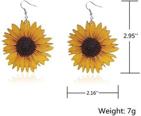 img 3 attached to Серьги солнечного цветка из дерева "Handmade 3D Wooden Sunflower Drop Earrings: Bohemian Dangle Jewelry for Women & Girls