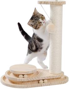 img 4 attached to Enhance Your Cat's Playtime with the 🐾 Made4Pets Wooden Cat Scratching Post and Interactive Cat Toy