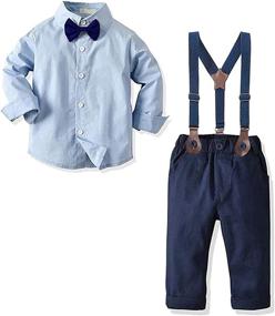 img 4 attached to Sleeves Stripes Suspender Toddlers Clothes Boys' Clothing ~ Clothing Sets