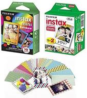 🌈 fujifilm instax mini film rainbow border - 2 packs + bonus 20 decorative skin stick-on stickers design kit - 20 shots total logo