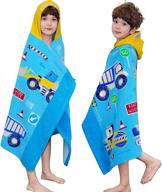 🏖️ excavator theme kids beach/pool/bath hooded towel, oversized 30''x50'' boys girls swim surf camping hood towel, absorbent cotton cover up/poncho/bathrobe for toddlers to 12 years (3t-12y) logo