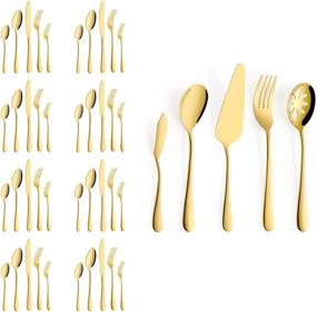 img 4 attached to 🍴 Premium 45-Piece Gold Silverware Set: Elegant Stainless Steel Flatware for 8, Including Serving Set, Cutlery Set | Mirror Polished, Dishwasher Safe by OGORI