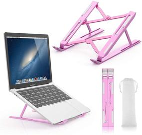 img 4 attached to 🎀 Pink Laptop Stand: Foldable and Portable Notebook Riser with Adjustable Height and Angle - Suitable for All Laptops and Tablets