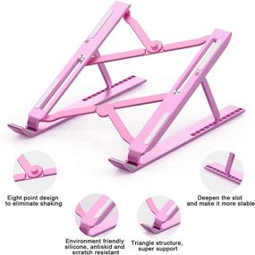 img 1 attached to 🎀 Pink Laptop Stand: Foldable and Portable Notebook Riser with Adjustable Height and Angle - Suitable for All Laptops and Tablets