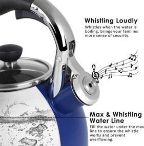 img 3 attached to ☕️ Rorence Stainless Steel Whistling Kettle: 2.6 Quart with Capsule Bottom & Heat-resistant Glass Lid – Navy Blue - Durable and Stylish Tea Pot for Your Kitchen