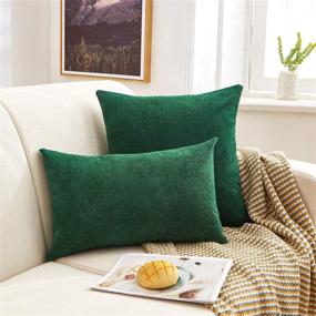 img 1 attached to 🛋️ MERNETTE Pack of 2, Thick Chenille Decorative Square Throw Pillow Cover Cushion Covers Pillowcase, 18x18 Inch/45x45 cm (Dark Green)