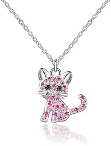 img 2 attached to Luomart Cat Birthstone Necklaces Jewelry for Girls - Silver Plated Kitty Dog Pendant Gift Set for Women, Boys, and Men