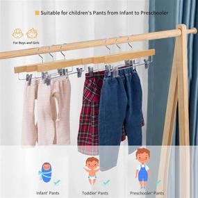 img 1 attached to 👶 Pack of 10 Natural Solid Wooden Pants Hangers for Kids, Baby, Toddler, and Children - 11.8'' Wood Skirts Hangers with 2-Adjustable Clips and Anti-Rust Hook