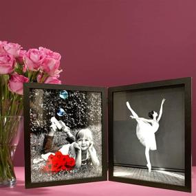 img 1 attached to 🖼️ Tasse Verre 8x10" Black Folding Dual Picture Wood Photo Frames with HD Glass - Showcase Two Collage Photos; Vertical Double Hinged Frame for Desktop or Table Display