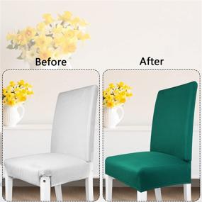 img 2 attached to ✨ Universal Removable Washable Kitchen Chair Covers - Set of 6 Parson Chair Slipcovers for Kitchen, Ceremony, Banquet, and Party in Blackish Green