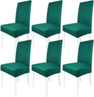 ✨ universal removable washable kitchen chair covers - set of 6 parson chair slipcovers for kitchen, ceremony, banquet, and party in blackish green logo