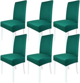 img 4 attached to ✨ Universal Removable Washable Kitchen Chair Covers - Set of 6 Parson Chair Slipcovers for Kitchen, Ceremony, Banquet, and Party in Blackish Green