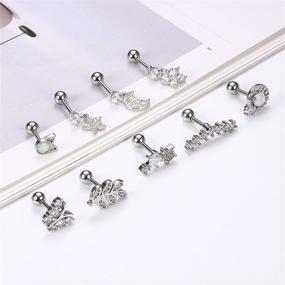 img 2 attached to Stunning Drperfect Cartilage Earrings for Women - 16G Stainless Steel CZ Star Moon Flower Dangle Stud Earrings for Elegant Ear Piercing