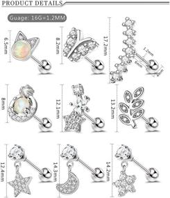 img 3 attached to Stunning Drperfect Cartilage Earrings for Women - 16G Stainless Steel CZ Star Moon Flower Dangle Stud Earrings for Elegant Ear Piercing