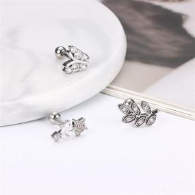 img 1 attached to Stunning Drperfect Cartilage Earrings for Women - 16G Stainless Steel CZ Star Moon Flower Dangle Stud Earrings for Elegant Ear Piercing