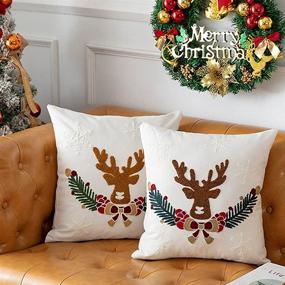 img 3 attached to 🦌 SofaMATE Reindeer Embroidered Christmas Throw Pillow Covers - Festive Farmhouse Décor for Sofa Couch and Bedroom