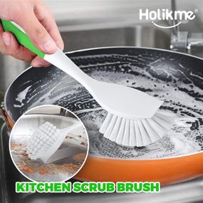 img 3 attached to 🧽 Holikme 5 Pack Kitchen Cleaning Brush Set, Dish Scrub Brush for Deep Cleaning, Bendable Clean Brush with Groove Gap Brush and Scouring Pad for Pots, Pans, and Kitchen Sink - Green