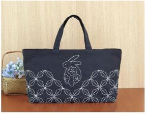 img 2 attached to 🐇 Olympus SASHIKO Lovely Rabbit Mini Tote Bag Needlework Kit - Made in Japan, Finished Size: L 8.66 x W 16.53 x G 3.93 Inch